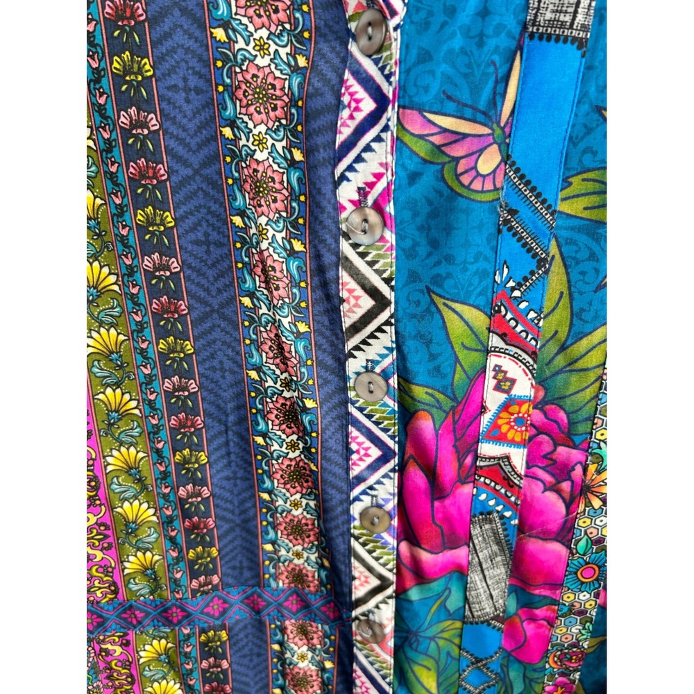JOHN MARK Patchwork Blue Floral Print Button Up S… - image 8